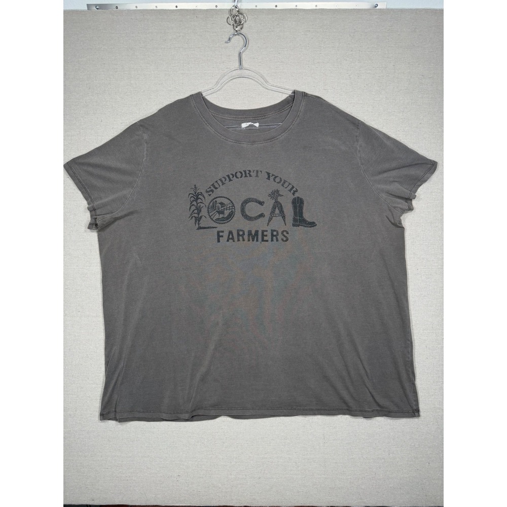 Maurices Womens 3X Support Your Local Farmers Graphic Tee Faded Gray Tee
